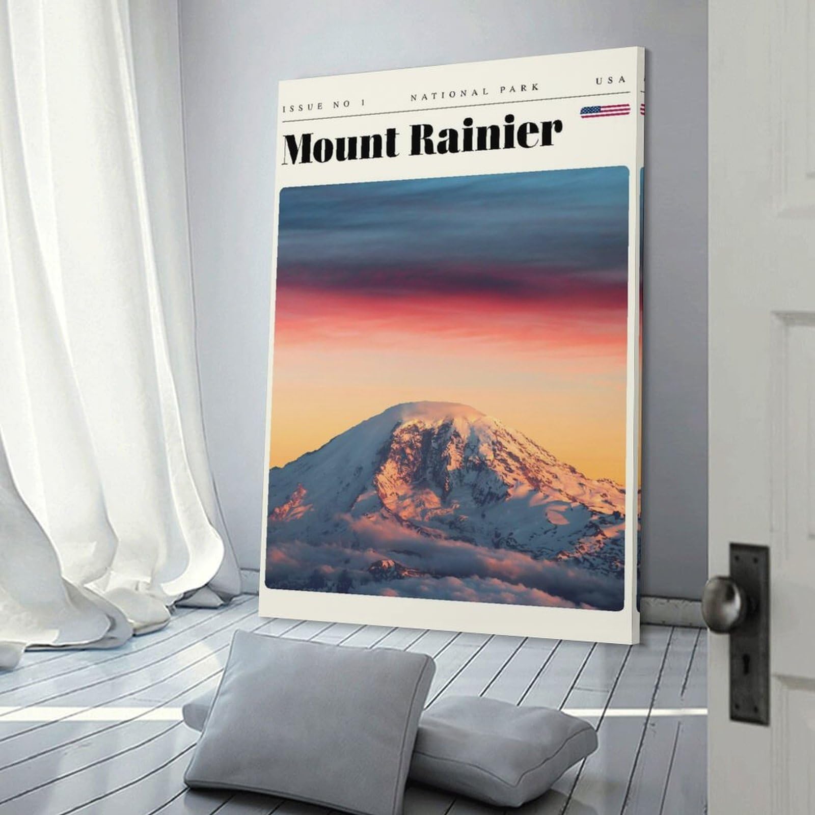 Junmoney Frame-Style-5 Mount Rainier National Park Travel Art Hanging Wall Art 20X30inch(50X75cm), For Bedroom Walls, Guest Spaces Or Lounges, Home Artwork With A Soft Interior Feel