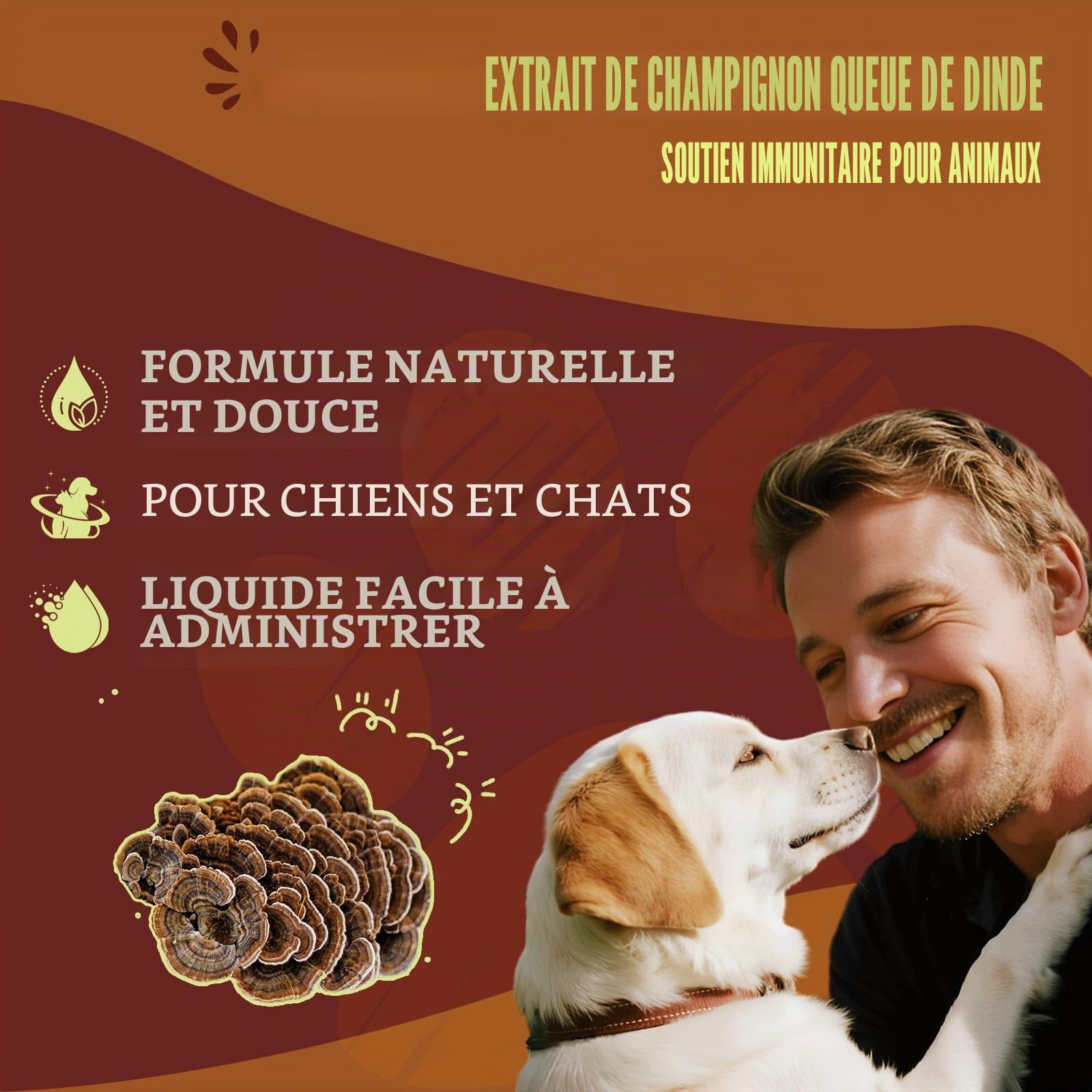 Gouttes de Champignon Queue de Dinde pour Chiens et Chats - Gestion des lipomes, Bosses et verrues, Ganoderme lucide & Chaga | pour Animaux séniors, affaiblis et Post-opératoires