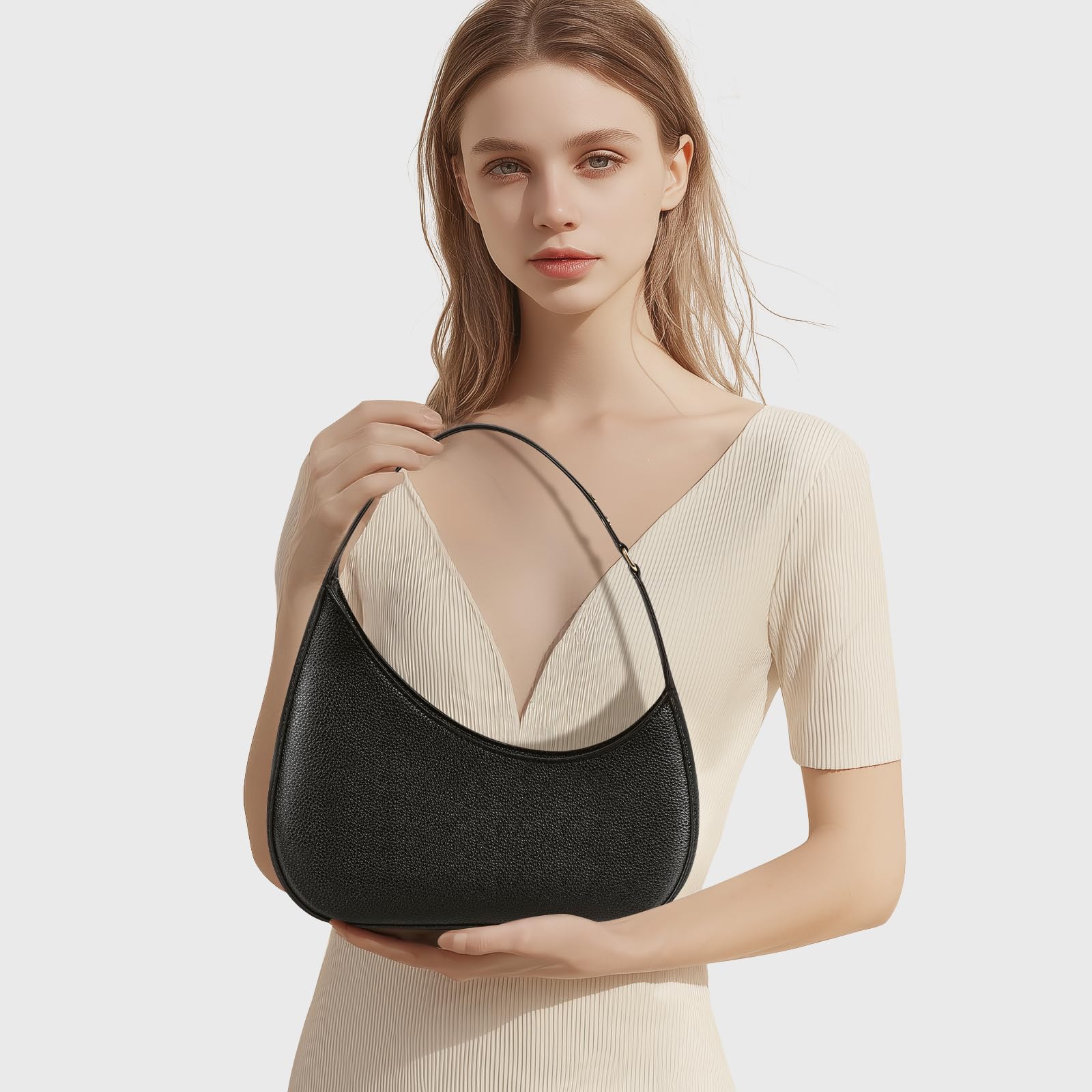 Borsa a tracolla Donna, Borsetta Donna e Borsa a tracolla Donna, Piccola borsa nera in pelle PU, Clutch a mezzaluna alla moda con cerniera, Borsa da sera per uscire