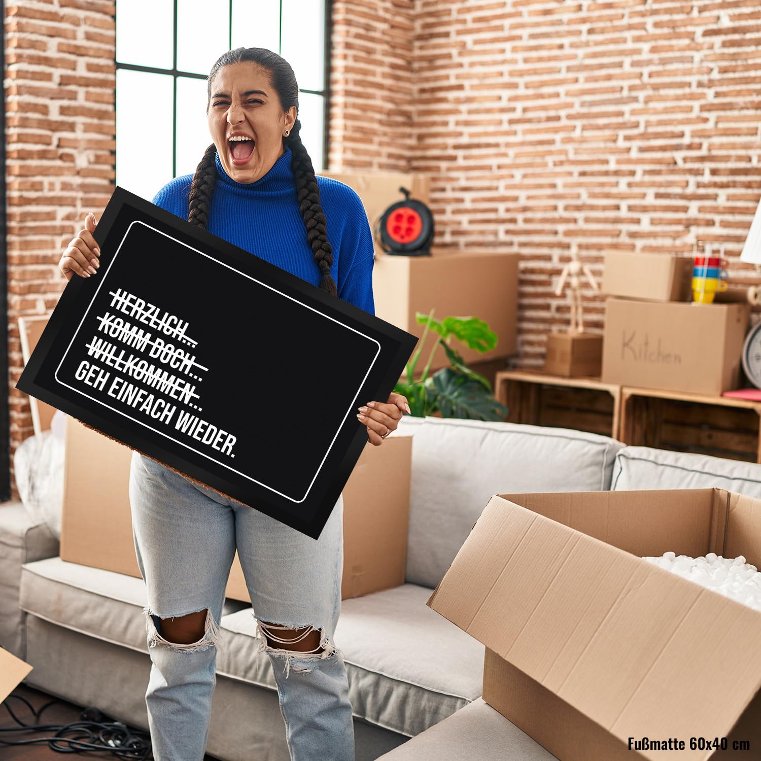 speecheese GEH einfach Wieder Fußmatte XXL in 50x75 cm mit lustigem Spruch für genervte Menschen die am liebsten keinen Besuch empfangen möchten witzig minimalistisch Willkommen Fußabtreter