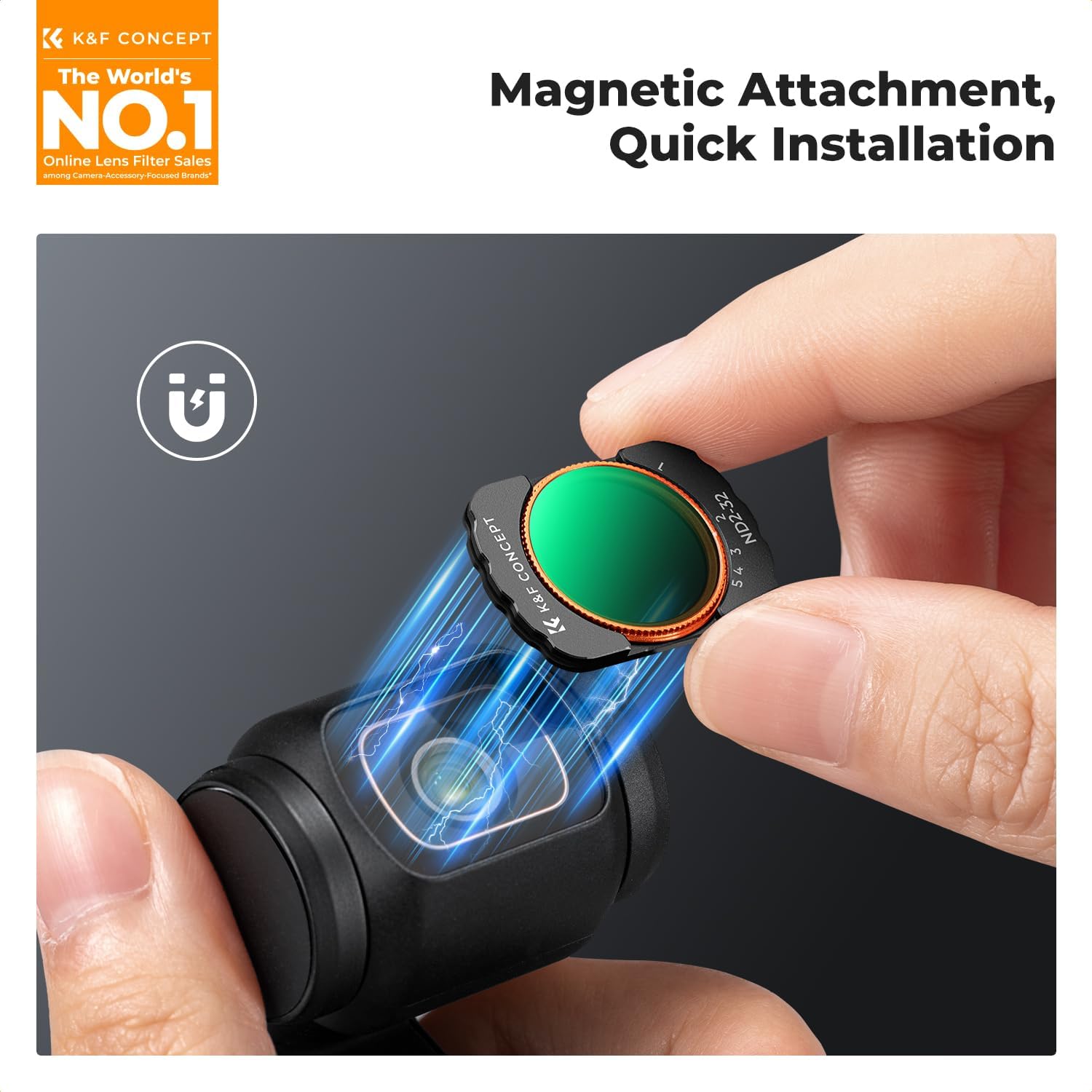 K&F CONCEPT Magnetic Wide Angle Lens & Effect & ND & CPL Filter Set Compatible with DJI Osmo Pocket 3, 4 Pack Wide-Angle Lens CPL Black Diffusion 1/4 ND2-32 Filters, HD Optical Glass/Multi-Coated