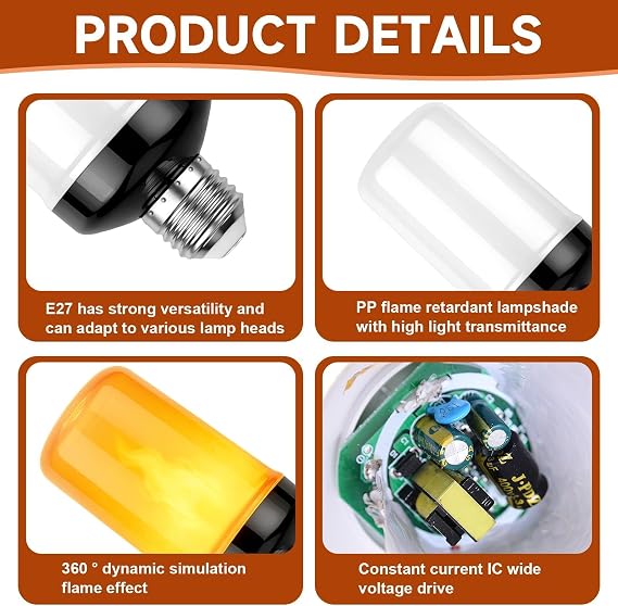 LED Flame Light Bulb,Flame Effect 3W E27 LED, 1400K 3 Lighting Modes Flickering Flame Light Bulb Vintage Fire Lamp for Garden Patio Home Indoor and Outdoor Bar Energy Saving Decorative Fame Bulb