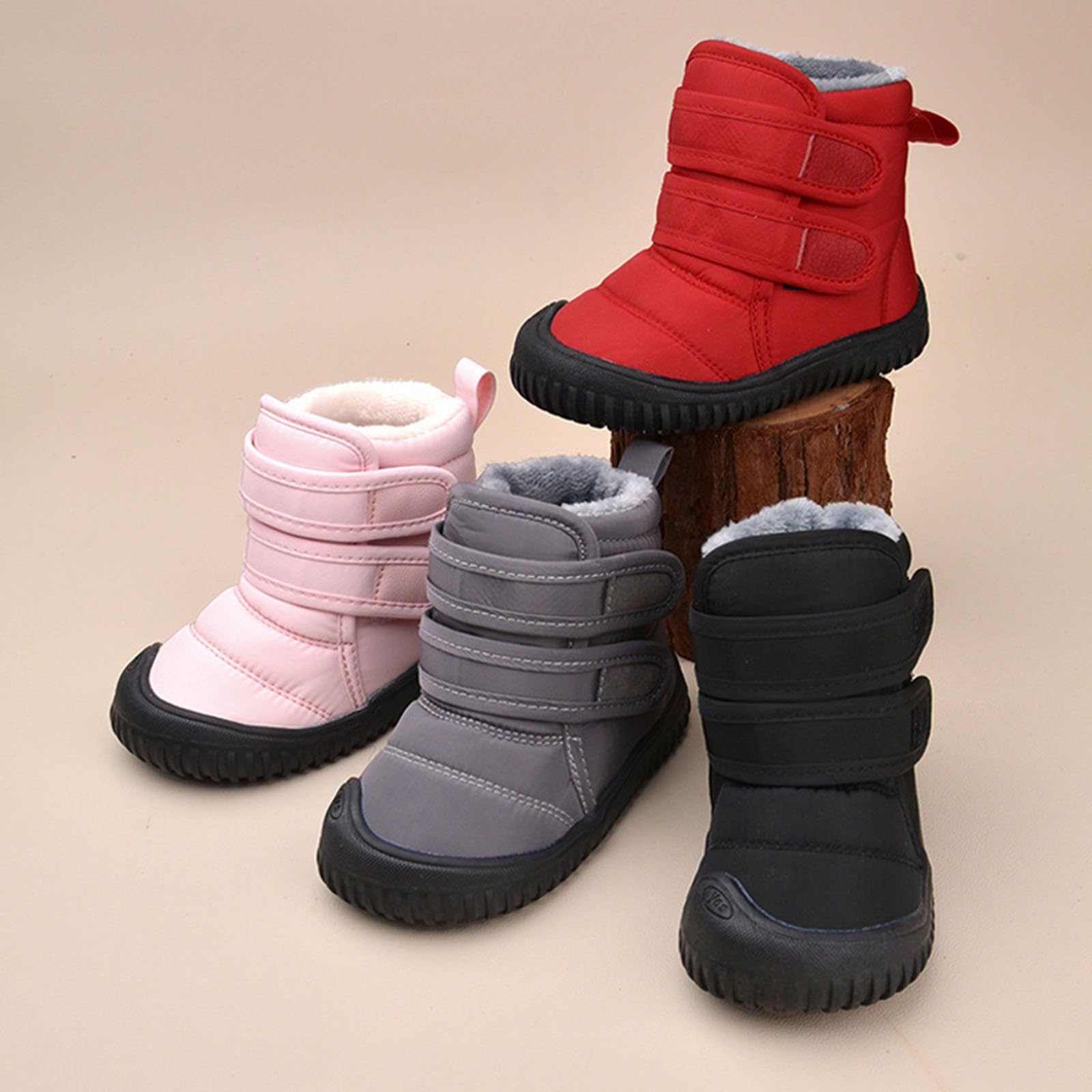 Toddler Baby Snow Boots Warm Winter Boots Infant Anti-Slip Cold Weather Shoes Girls Boys Furry Lined Short Boots (Red, 6 Infant)