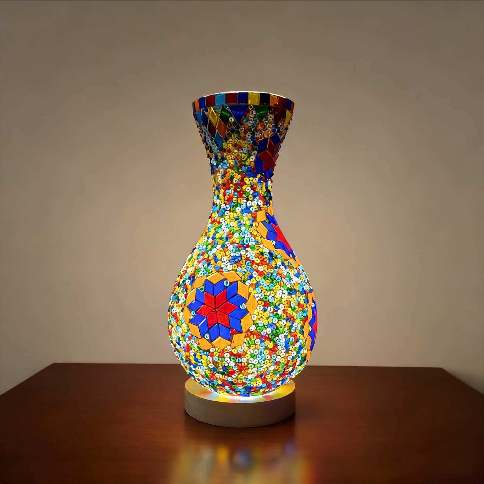 Turkish Moroccan Vase Table Lamp Plug-in Light - Handmade Stained Glass Mosaic Vase Lamp Warm Bedside Ambiance for Nursery Nighttime Relaxing Bathroom Glow Button Operation（5.11in*11in）