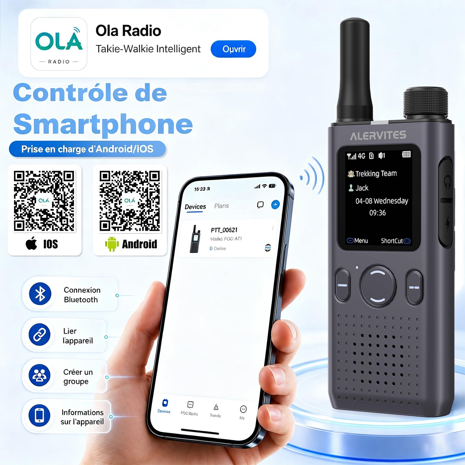 POC-AT1 Talkie Walkie Nationwide 4G/5G Network Radio No Distance Limit Ola APP Setting Long Range POC Two Way Type-C Charge Rapide pour entrepôt extérieur (Gris)