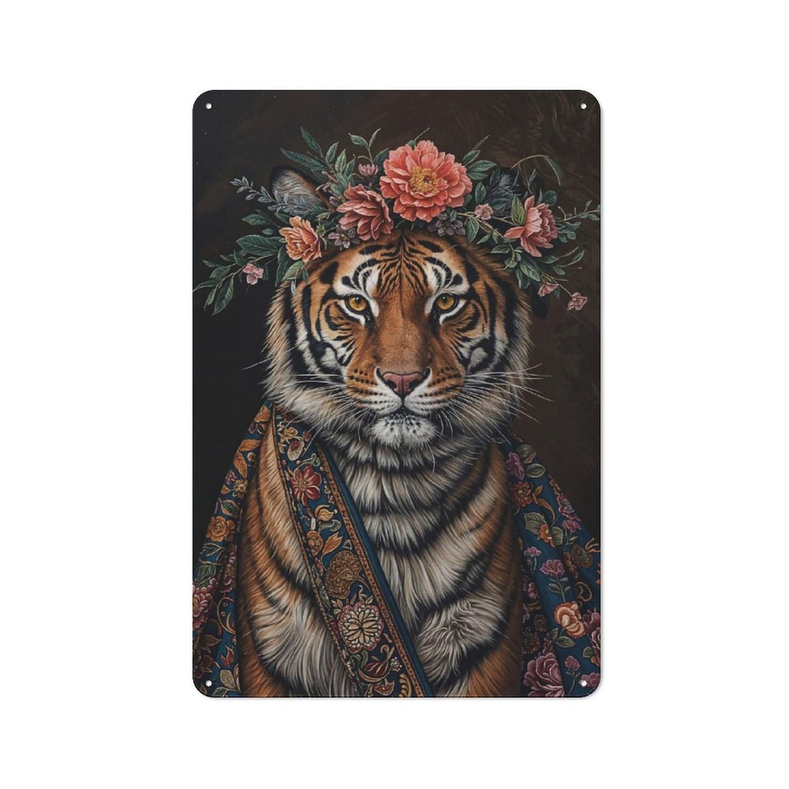 Junmoney Tiger With Flowers Rustic Tin Sign 30X20cm For Garden Room Or Summerhouse, New-Space Wall Decor For Garden Room Decor Fans
