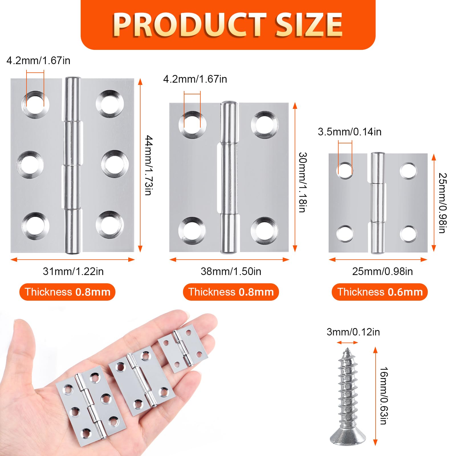 25 mm × 25 mm, cerniere pieghevoli piccole, 24 pezzi, in acciaio inox, per porte e finestre, armadi con 96 viti