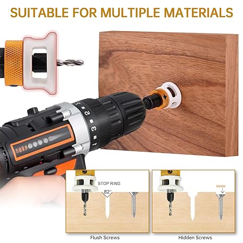 Miniatura 6 de Juego de 6 brocas avellanadas con tope de baja profundidad de fricción, puntas HSS M2, cabeza cónica de 18 pulgadas, 964 pulgadas, 532 pulgadas,