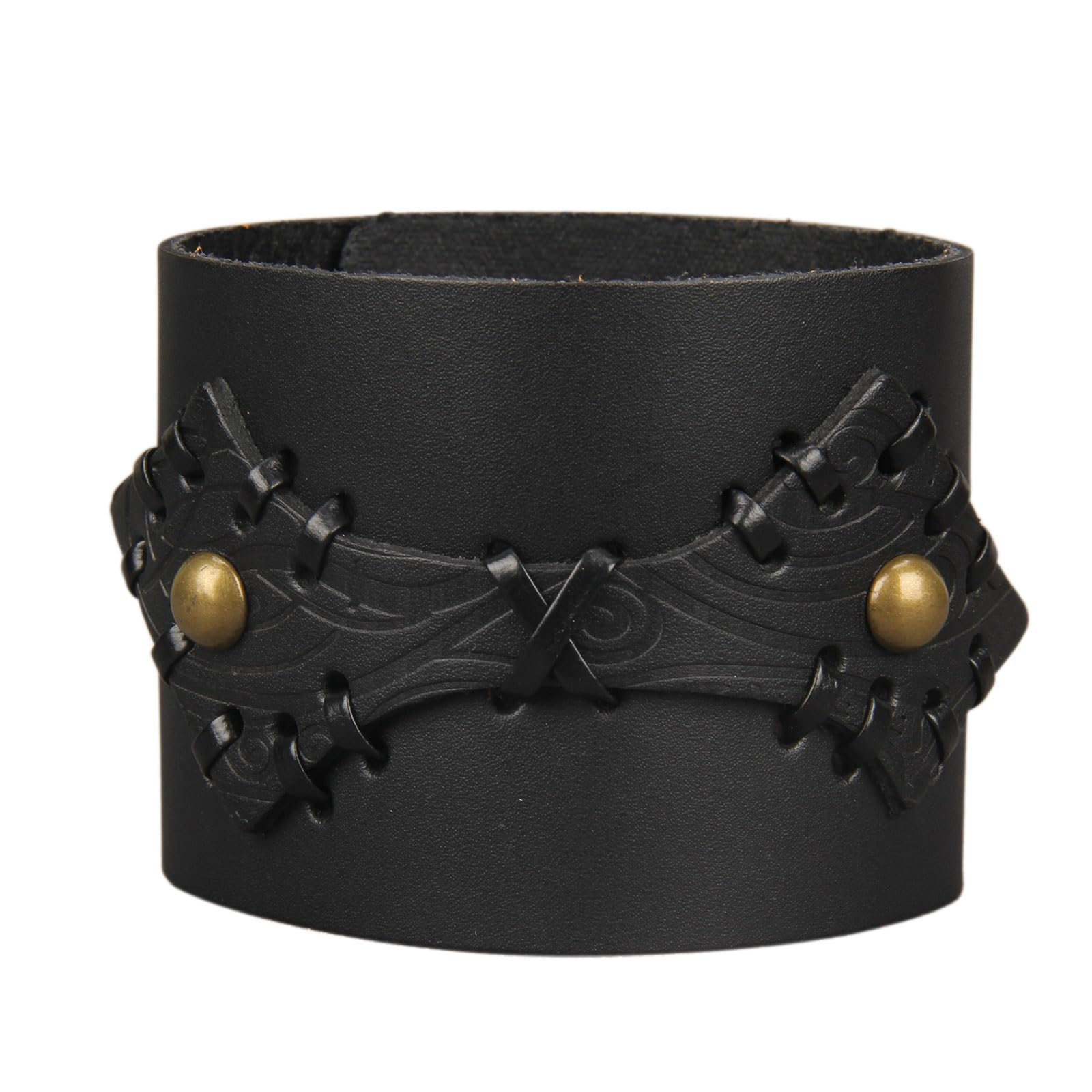 Jeilwiy Punk Leather Wristbands for Men Bracelets Handmade Wide Cuff Bangle Braided Jewelry Black Brown Adjustable - Punk Father's Gifts