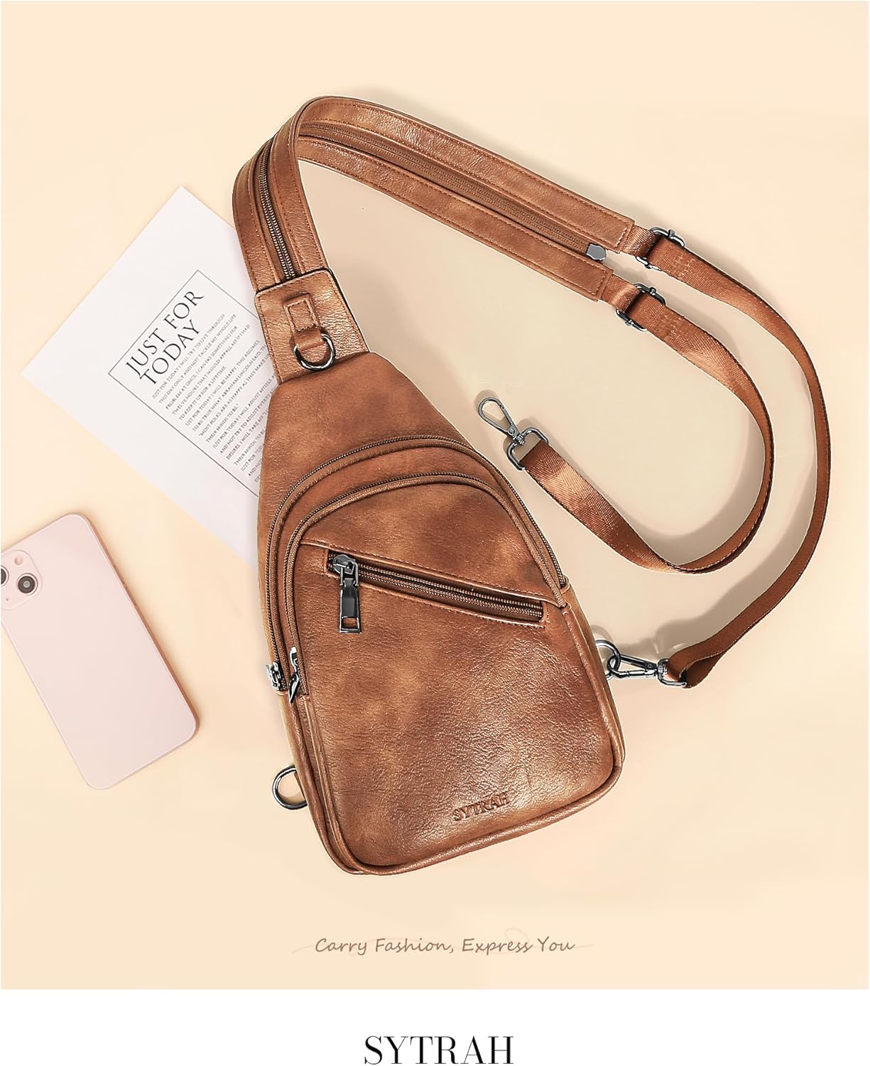 Sling Bag for Women, Crossbody Bags for Women Trendy Crossbody purse Vegan Leather Sling Backpack Chest Bag with Dual Purpose Strap, Mocha Brown - Image 8