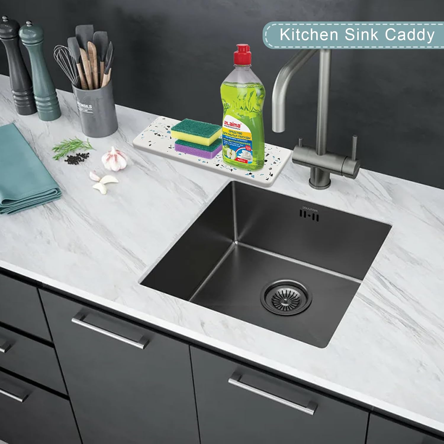 Kitchen Bathroom Sink Organizer, Instant Dry Sink Caddy Organizers, Sponge Soap Holder Dispenser, Countertop Fast Drying Rack,Dish Drying Mat, Strong Water Absorption, Multi-Colors image 5