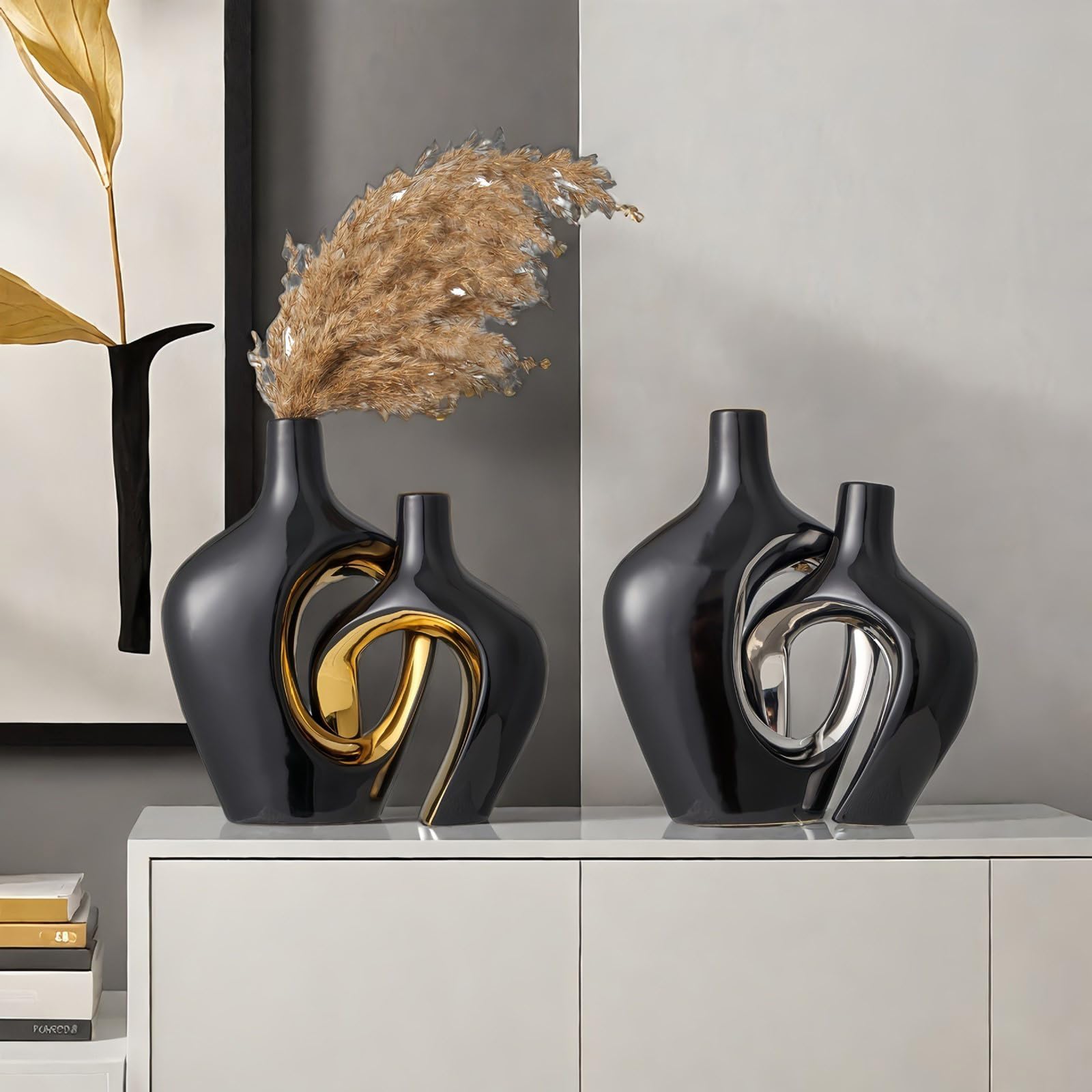 Keramik-Blumenvasen, Set mit 2 dekorativen Vasen für Tischdekoration, Hochzeit, Esszimmer, Wohnzimmer, Haus, Dekoration, ästhetische Vase
