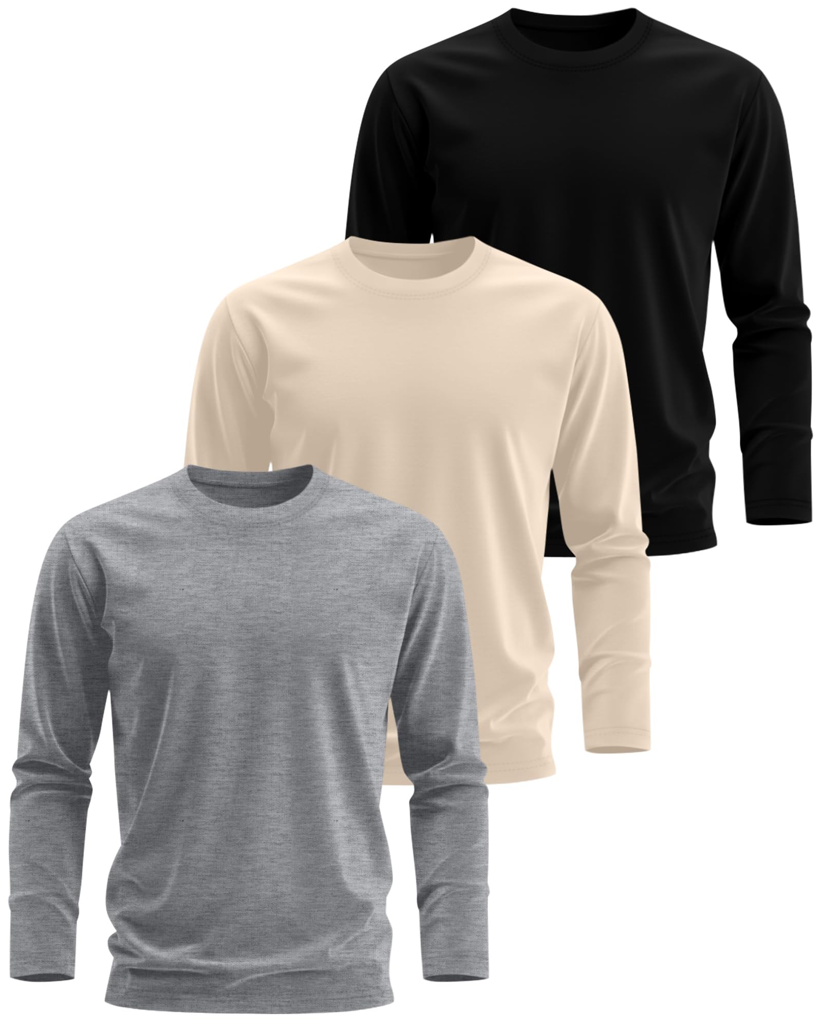 3 Pack Mens Long Sleeve Shirts Crew Neck Thermal T-Shirt Thick Pullover Basic Tops Casual Comfortable Sweatshirt