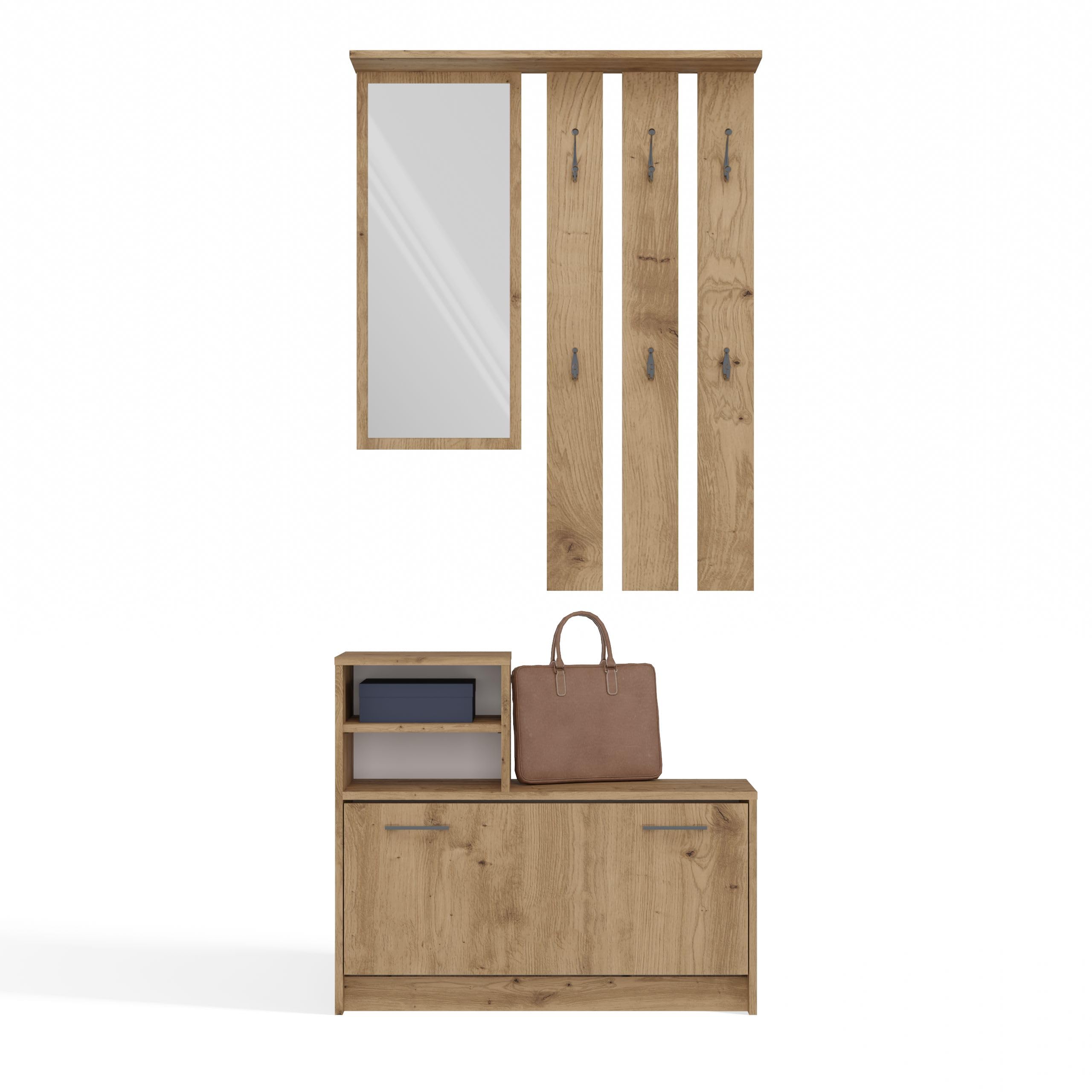 CDF Schuhschrank OPAL Weiß – Mit Sitzbank, 4 Regalen, Flügeltür, Für Diele & Flur (85x35x45 Cm)