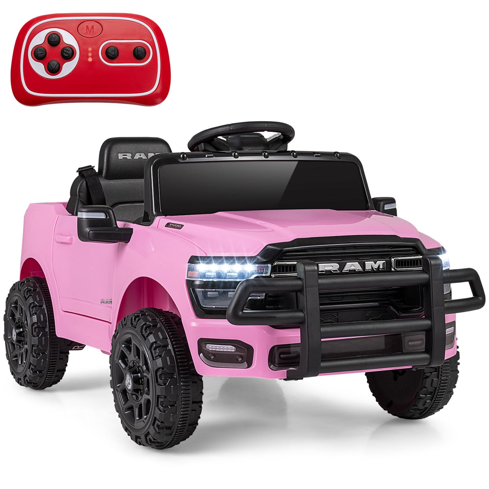 COSTWAY 12V Kids Ride on Car with Remote Control, Lights (Pink)