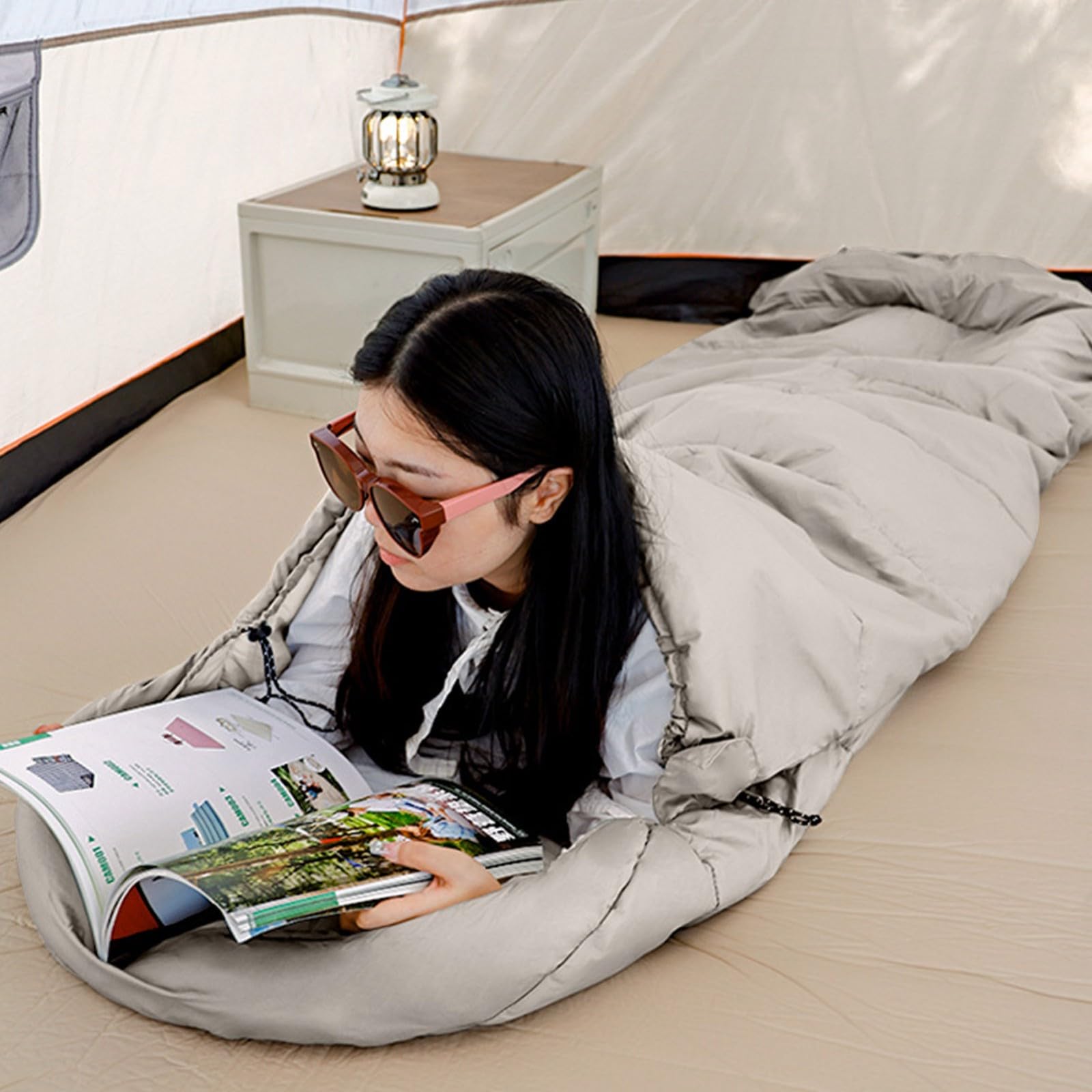 Saco de Dormir Individual para Acampar, Saco de Dormir Ligero para Clima frío y cálido para 3-4 Estaciones con Saco de compresión para Adultos(Beige,1.8kg)