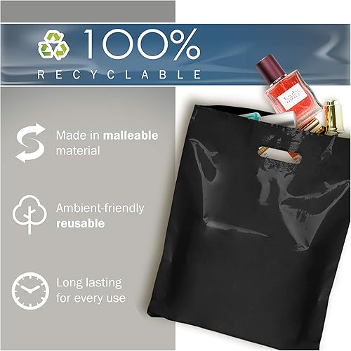 Miniatura 6 de Black Merchandise - Bolsas de plástico para compras, paquete de 200 unidades de 9 x 12 pulgadas con 1.5 mil de grosor, asas troqueladas, perfectas