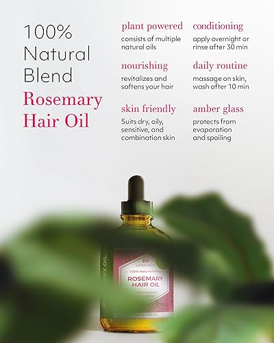 Miniatura 8 de Leven Rose Aceite orgánico de romero para el crecimiento del cabello con ricino, romero, menta, jojoba, argán, semillas de calabaza, extracto de