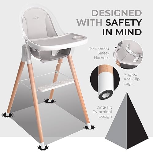Miniatura 4 de Silla alta de Children Of Design - Trona de bebé 6 en 1 no reclinable para bebés y niños pequeños, madera moderna, fácil de limpiar, bandeja