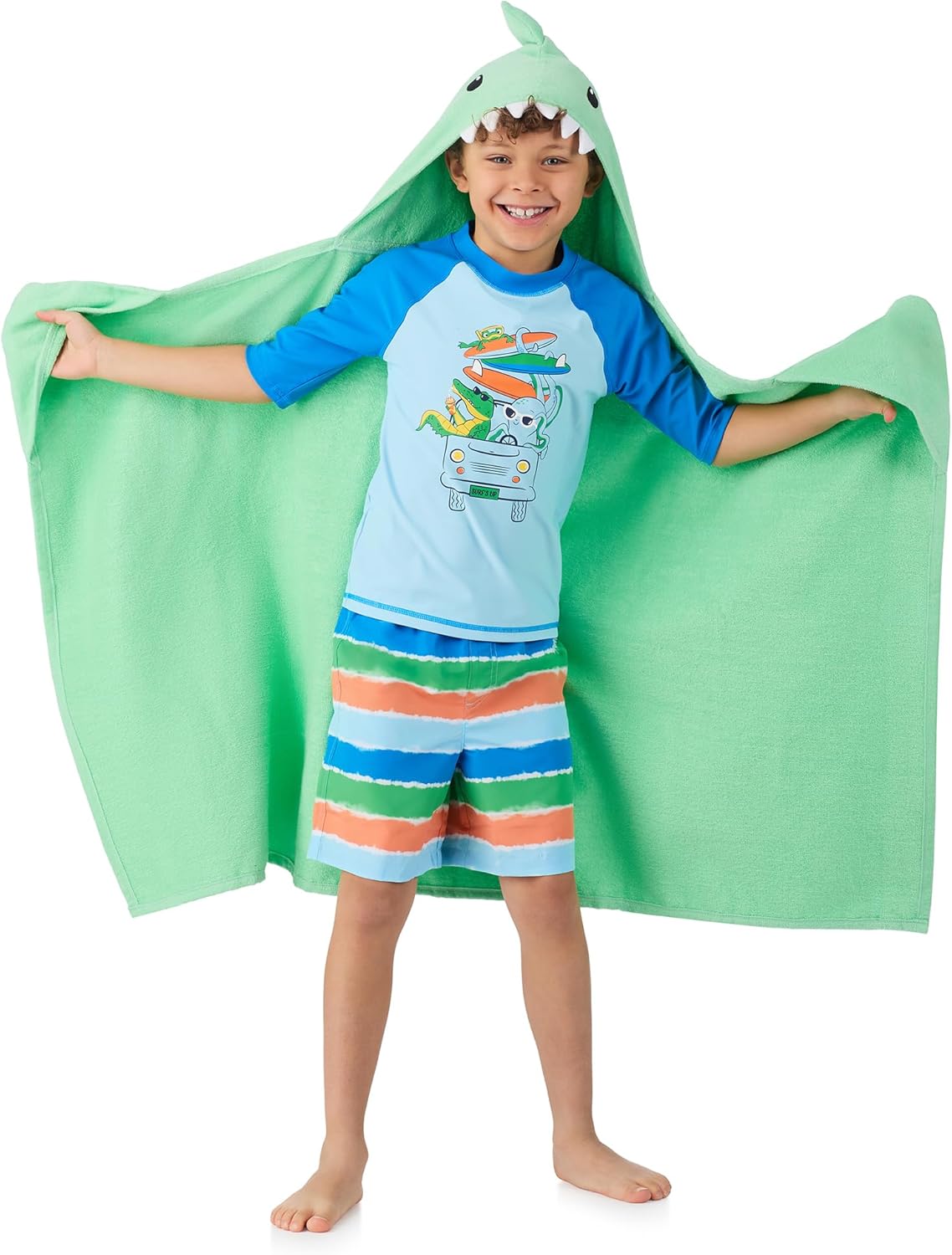 Saint Eve Kids Hooded Bath Towel Set - 2 Pack Super Soft and Absorbent Fun Shark Towels - Beach, Bath & Pool Covers for Girls & Boys, Green & Blue