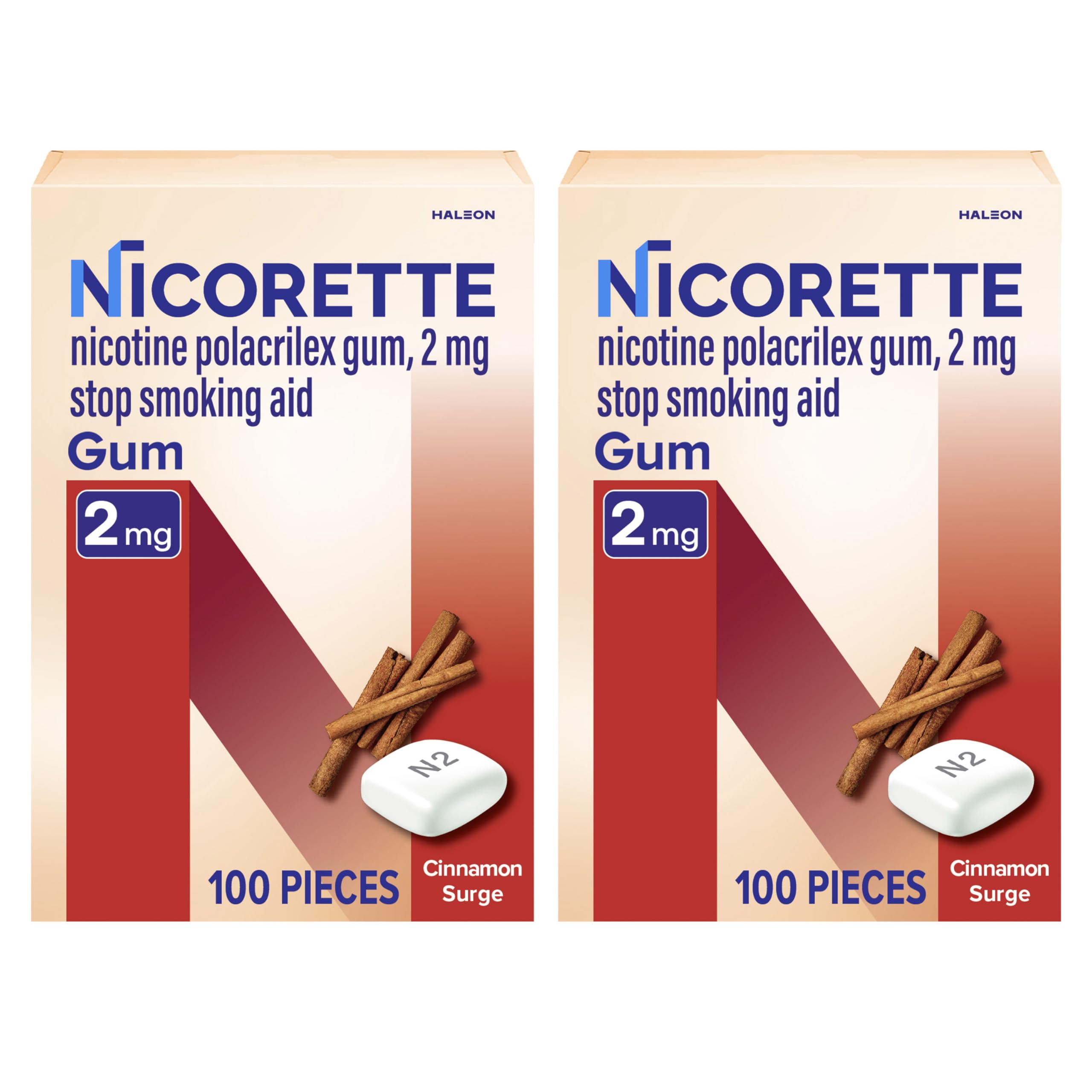 2 mg Nicotine Gum to Help Stop Smoking - Cinnamon Surge Flavored Stop Smoking Aid, 2x100 Count
