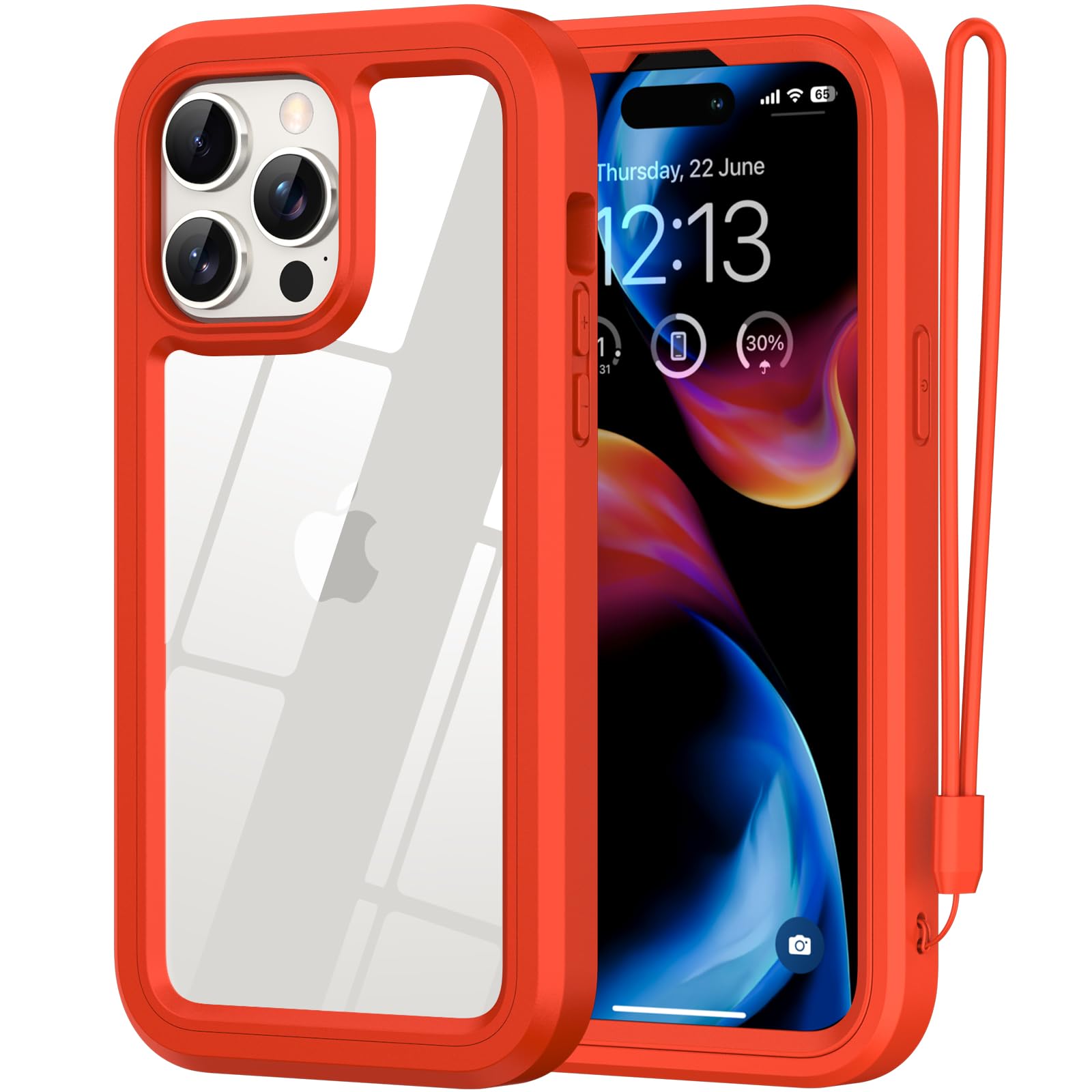 ANB for iPhone 15 Pro Max case,Soft Silicone and Clear Hard PC Back 3in1 Full Body Shockproof Heavy Duty Military-Grade Drop Protection Cover, 6.7 inch (Red)