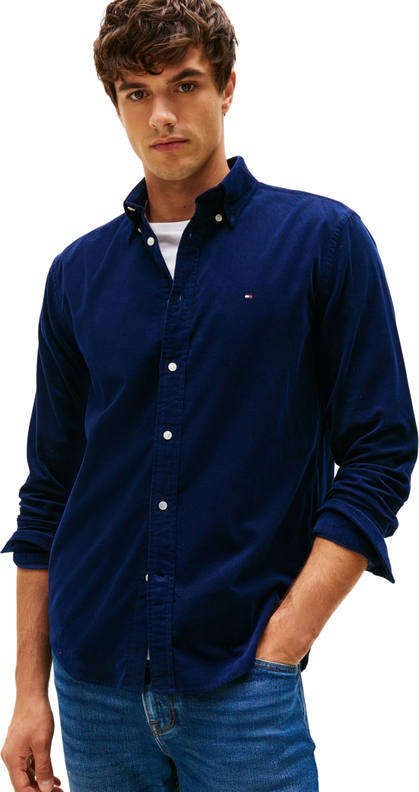 Tommy Hilfiger Men's Blue (Imperial Navy) ’S Solid Corduroy Regular Fit Shirt, M