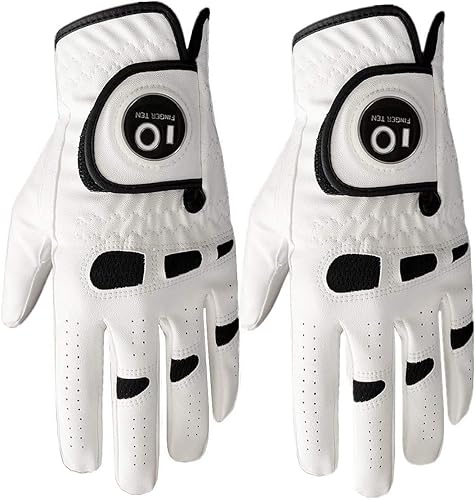 FINGER TEN Guantes de golf para hombre con marcador de pelota, para mano izquierda y derecha, paquete de 2, Weathersof Grip suave y cómodo, talla S,