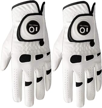 FINGER TEN Mens Golf Gloves with Ball Marker 2 Pack | Premium Leather Palm, All Weather Grip Control, Soft Breathable Comfort, Durable Flexible Design