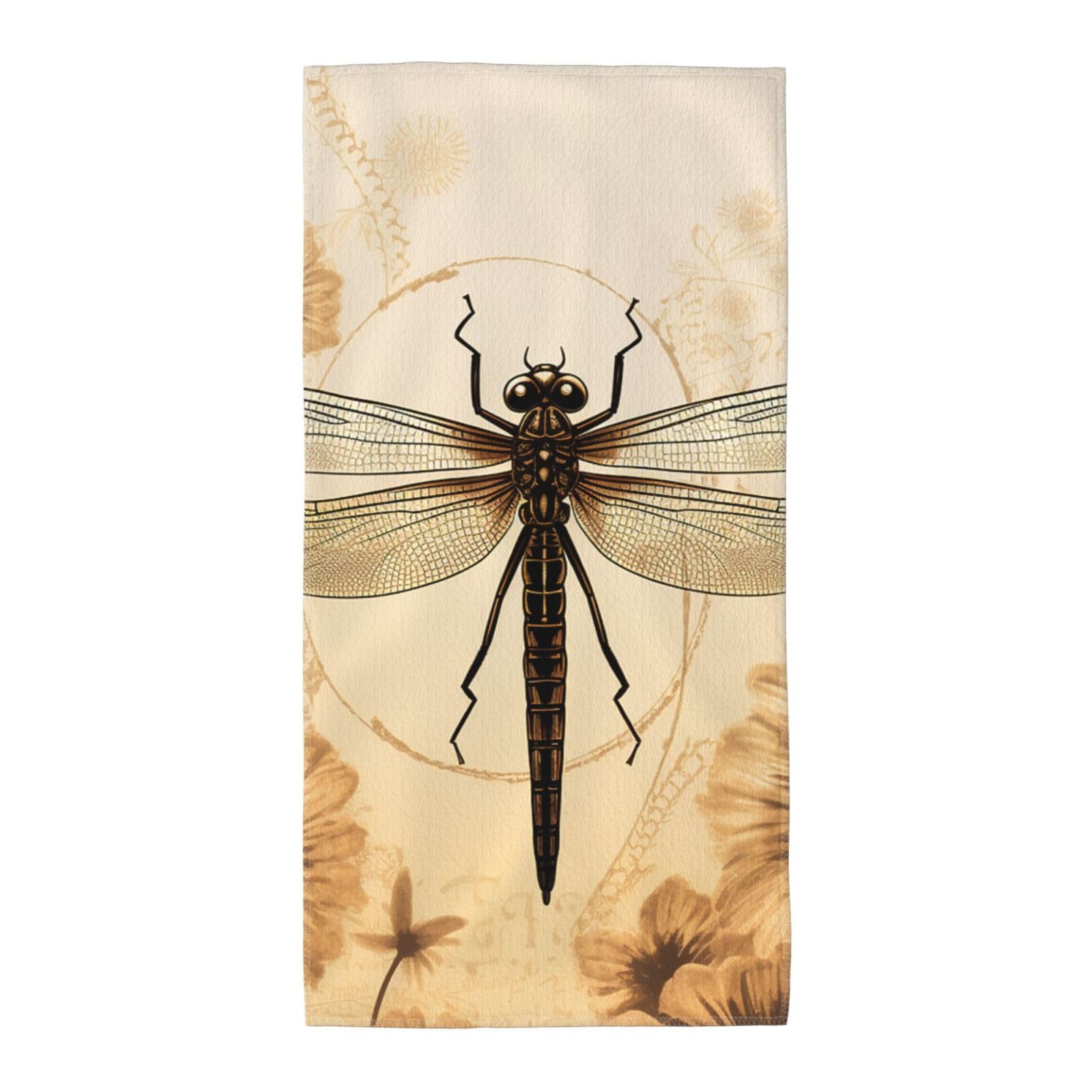 FekiLoot Absorbent Hand Towels 13.8"X27.5" Decorative Bathroom Towel Soft Microfiber Face Towel Dragonfly On Sunflower Dish Kitchen Towels for Bathroom Kitchen Hotel Spa Bath Towels
