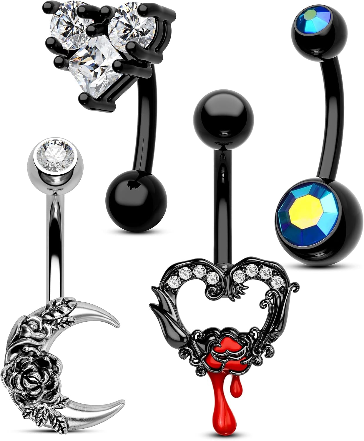 Cocharm 4PCS Moon Halloween Belly Button Rings Pack 14g
