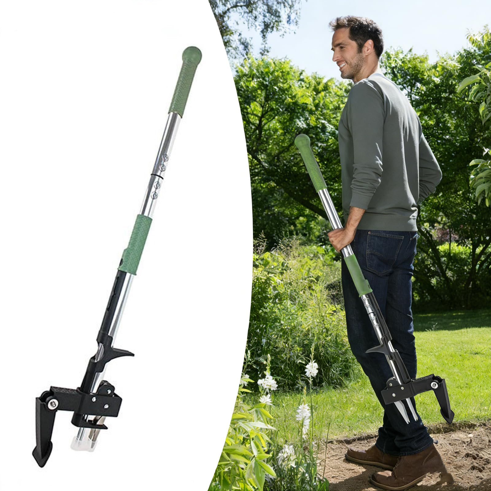 Désherber sans effort : outil d'arrachage vertical à tête en acier pour jardin propre