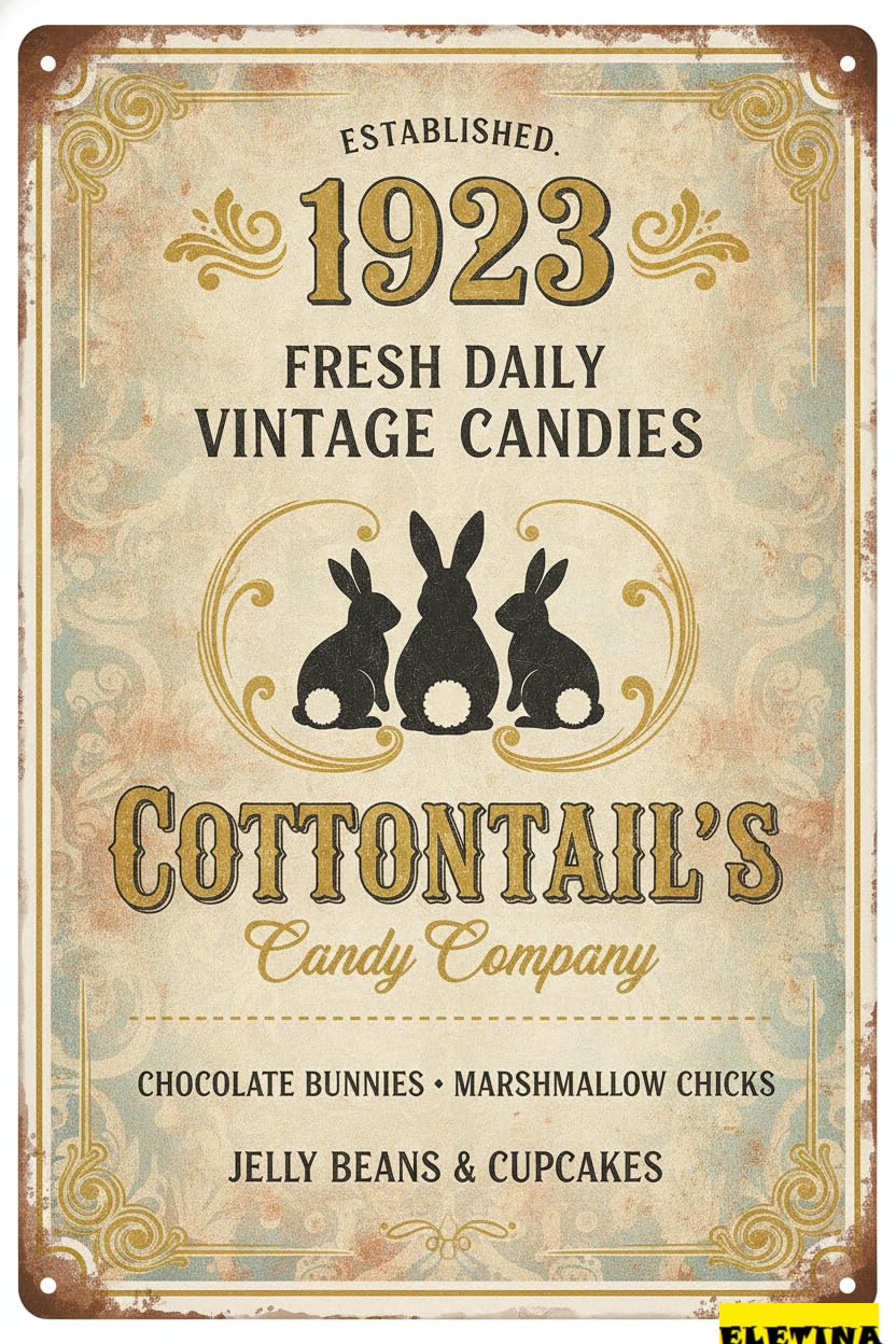 Cottontail Candy Company Easter Tin Sign, 8x12 Inch