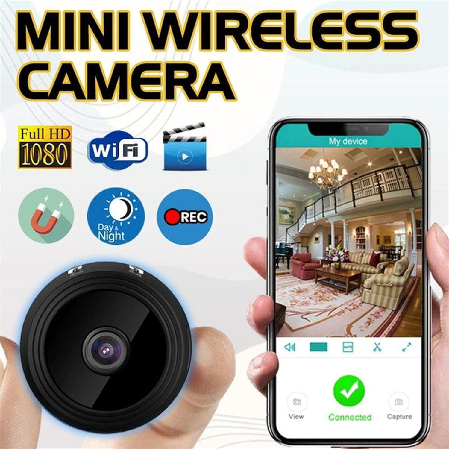 2 Mini Caméras De Sécurité Magnétiques Sans Fil 1080p - Vision Nocturne, Détection De Mouvement, Application Mobile