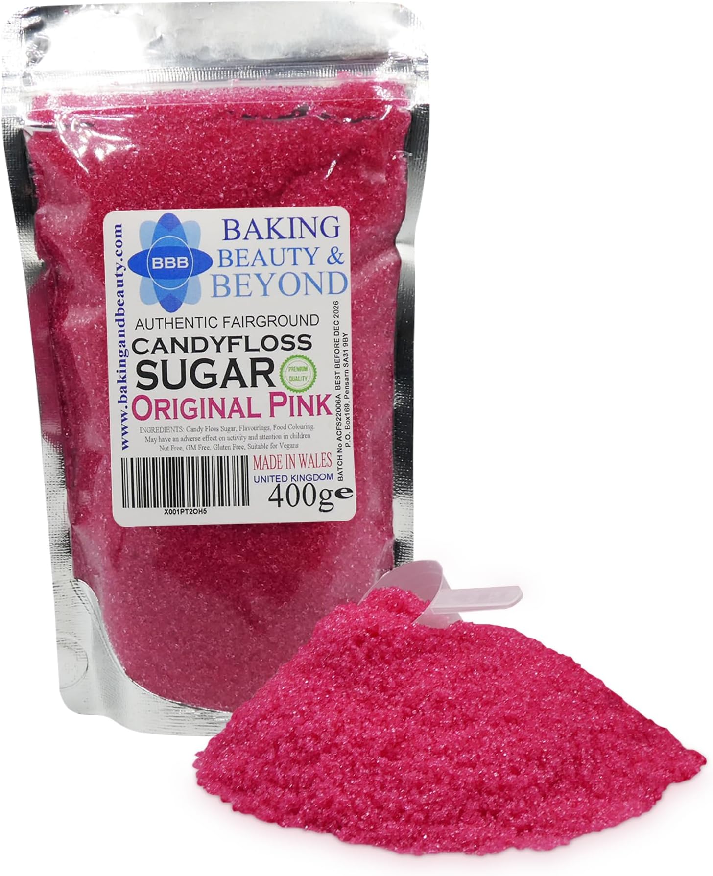 Baking Beauty and Beyond Premium Candy Floss Sugar 400g - Original Pink Flavour