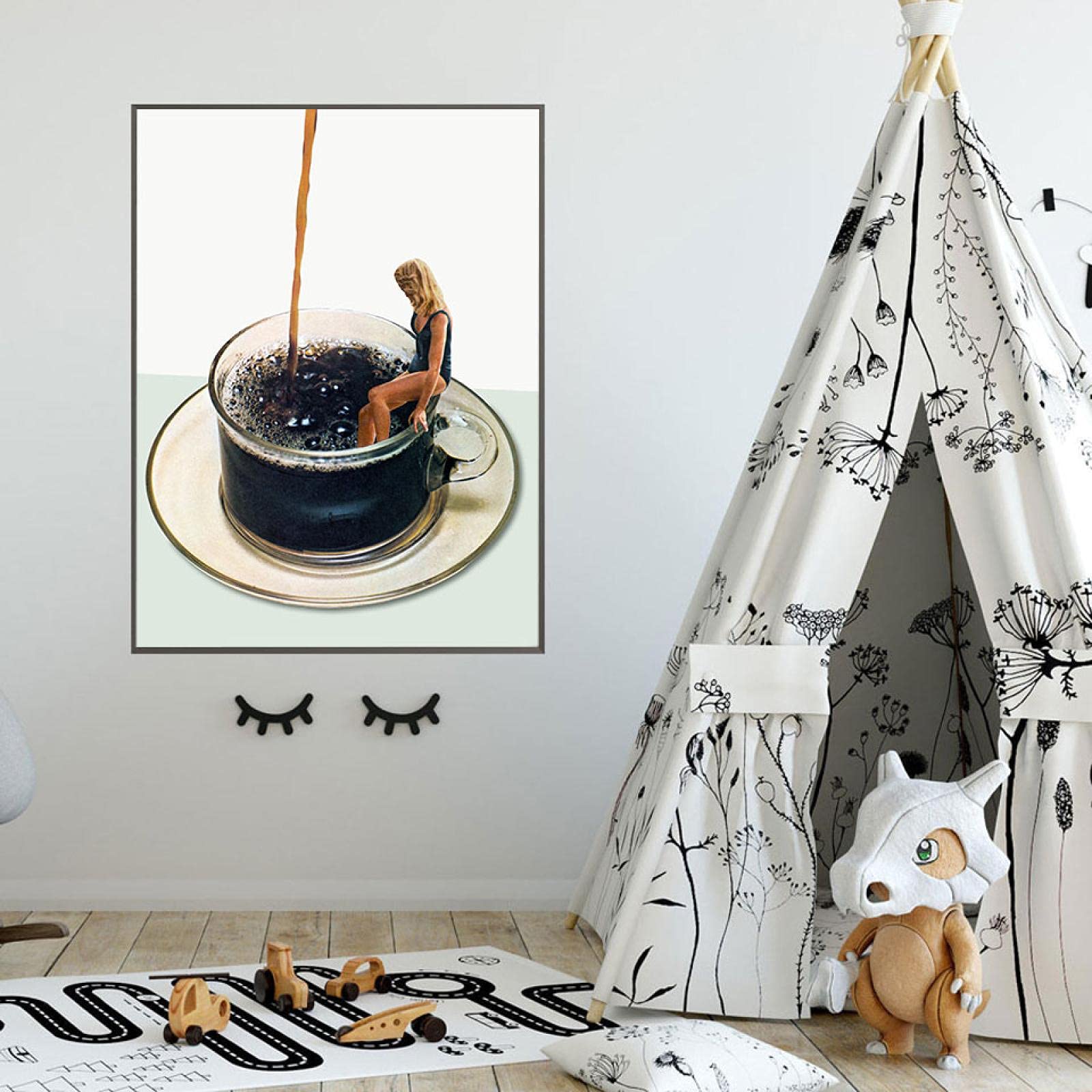 Amoureux Du Café Toile Tableau Peinture Tasses Fleurs Affiches Et Gravures Art Mural Nordique Moderne Pour Salon Café Cuisine Cuisine Decoration À La Maison 50x70cmx2 Sans Cadre