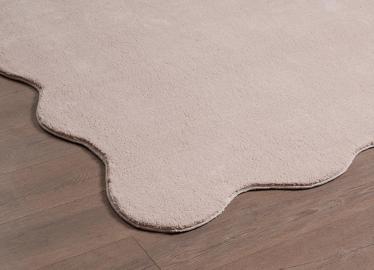 the carpet Lina Shape Scallop Tappeto, pelliccia sintetica, tappeto morbido, retro antiscivolo, lavabile, super soffice, Rosa, 160 x 220 cm