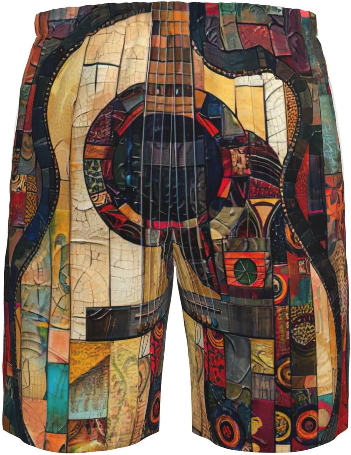Art Guitar Pattern Print Men's Quick-Drying Shorts Casual Beach Pants Stretch Waist Shorts and Pockets