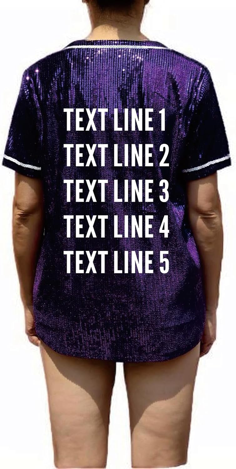 Custom Name Number Women's Bling Sequin Baseball Cardigan Jersey Top