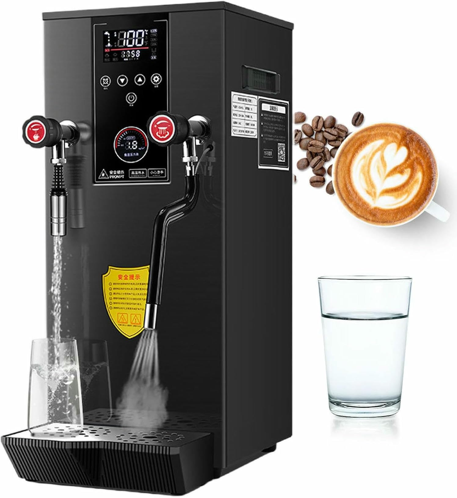 Montalatte e bollitore Automatico per Acqua da 12 Litri - Macchina a Vapore Professionale da 2500 W, Display di precisione della Temperatura, per caffè e tè con Perle di Tapioca.