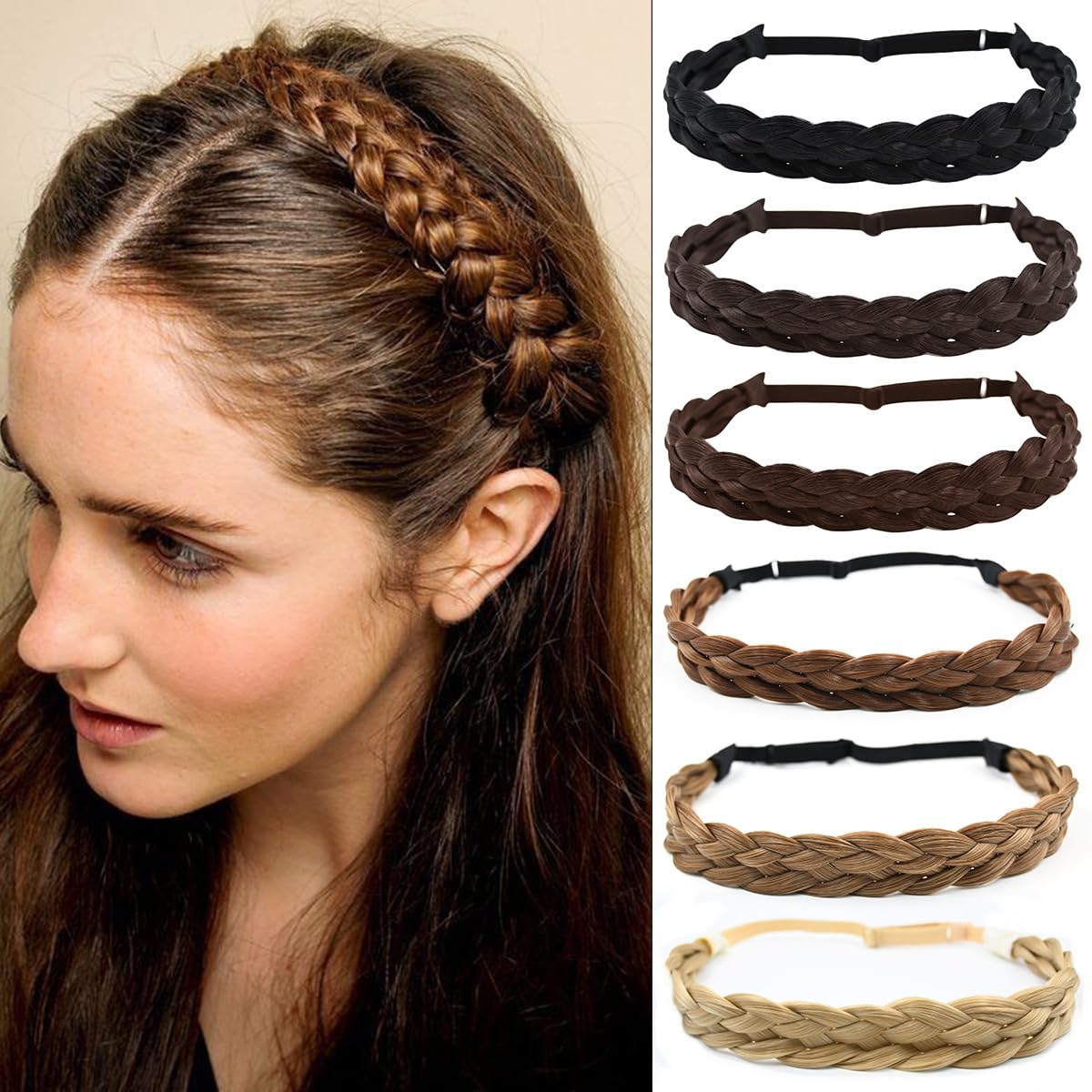 PARXITN Damen Haarband 5 Stränge Verstellbarer geflochtener Haarreif Stirnbänder für Frauen Synthetisches Haar Zopf-Haarband Geflochtener elastischer Haarreif Blond
