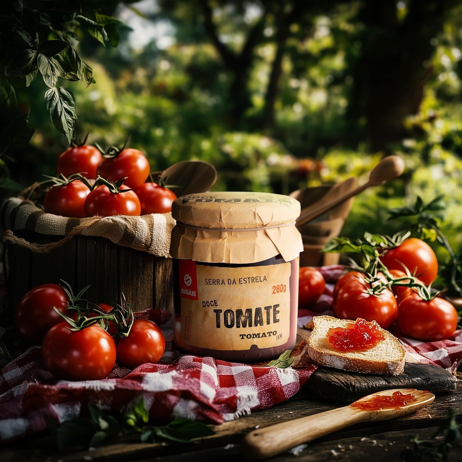 Auswahl verschiedener Marmeladen, Set mit 4 Gläsern à 280 g, exklusive Geschmacksrichtungen: Kürbis mit Gewürzen, Tomate, Himbeere, Feige mit Walnuss, ohne künstliche Zutaten.