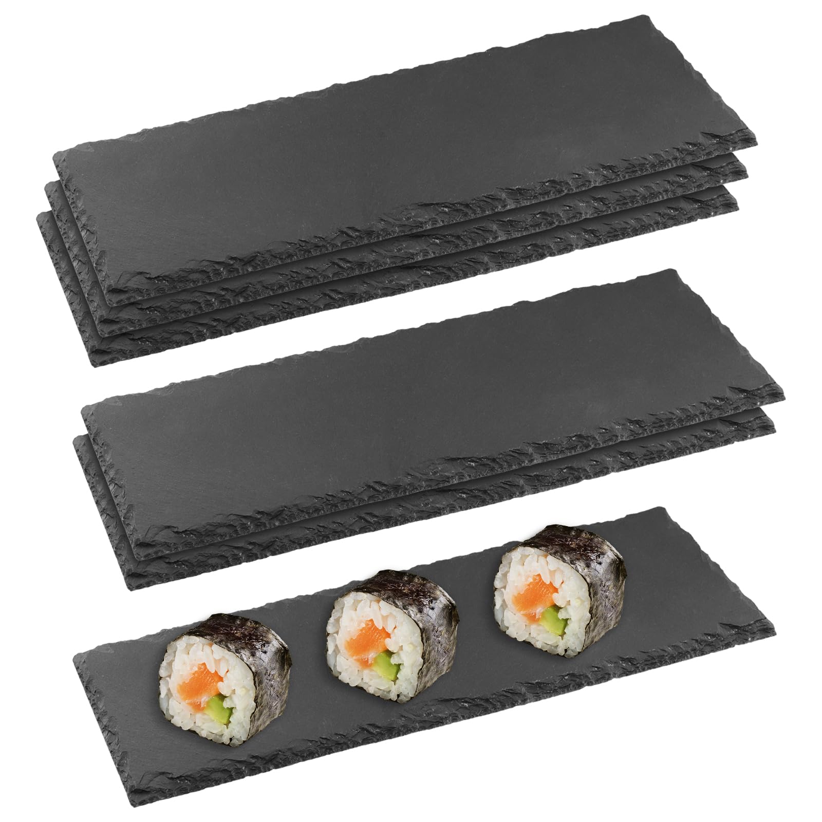 FUNSUEI 6 placas de pizarra rectangulares, 30 x 10 cm, para sushi, queso, buffet, entrantes, postres, color negro