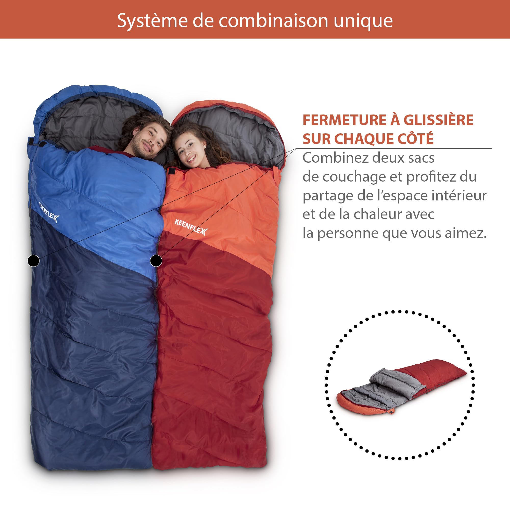 Sac de Couchage 3-4 Saisons (Orange +7.2 °C)