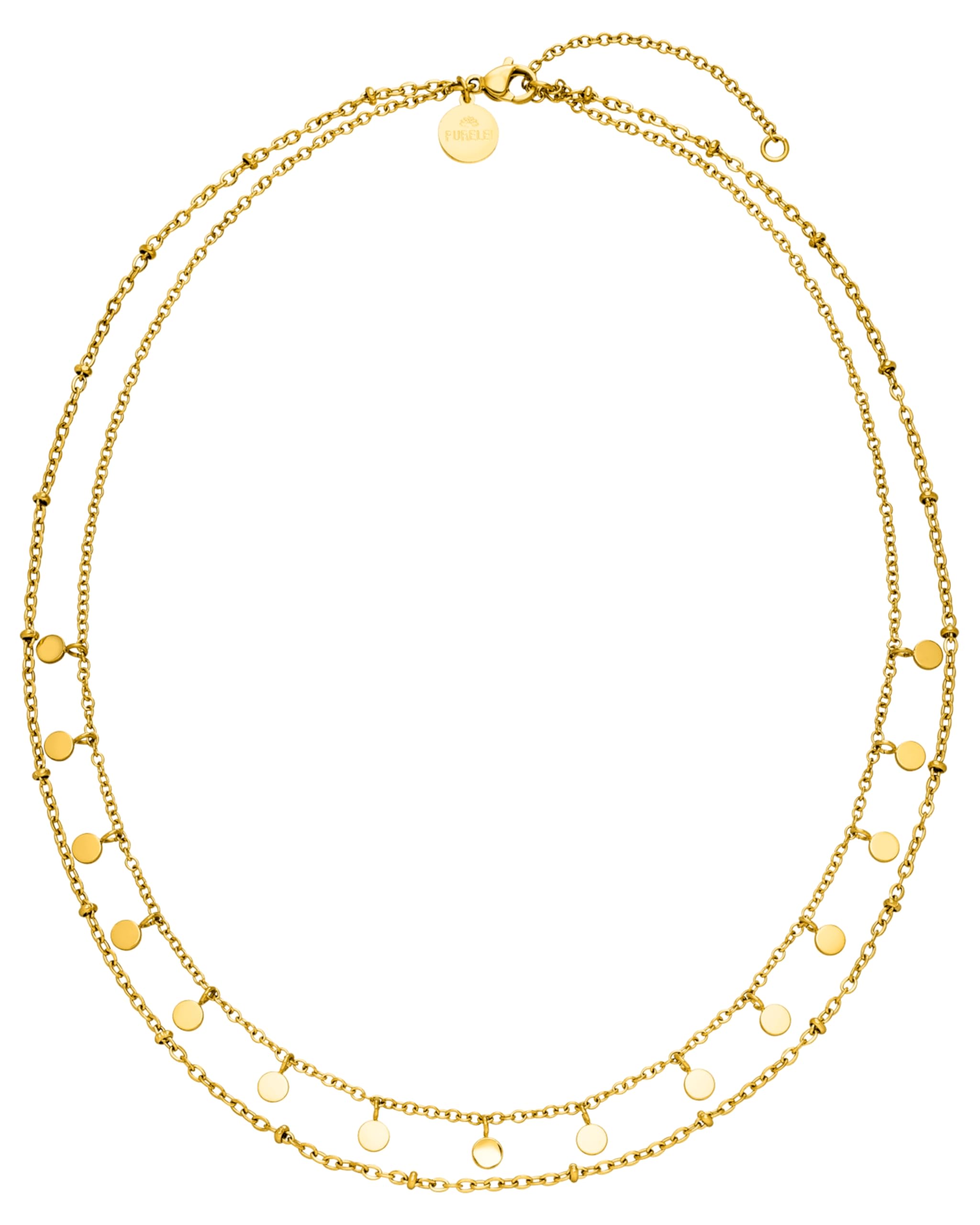 Purelei Doppelreihige Halskette Damen – Verstellbar 40–50 cm, Edelstahl in Gold, Silber, Hellsilber & Roségold – Filigrane Kette mit Kugeln & Coin-Anhängern, Layering Schmuck