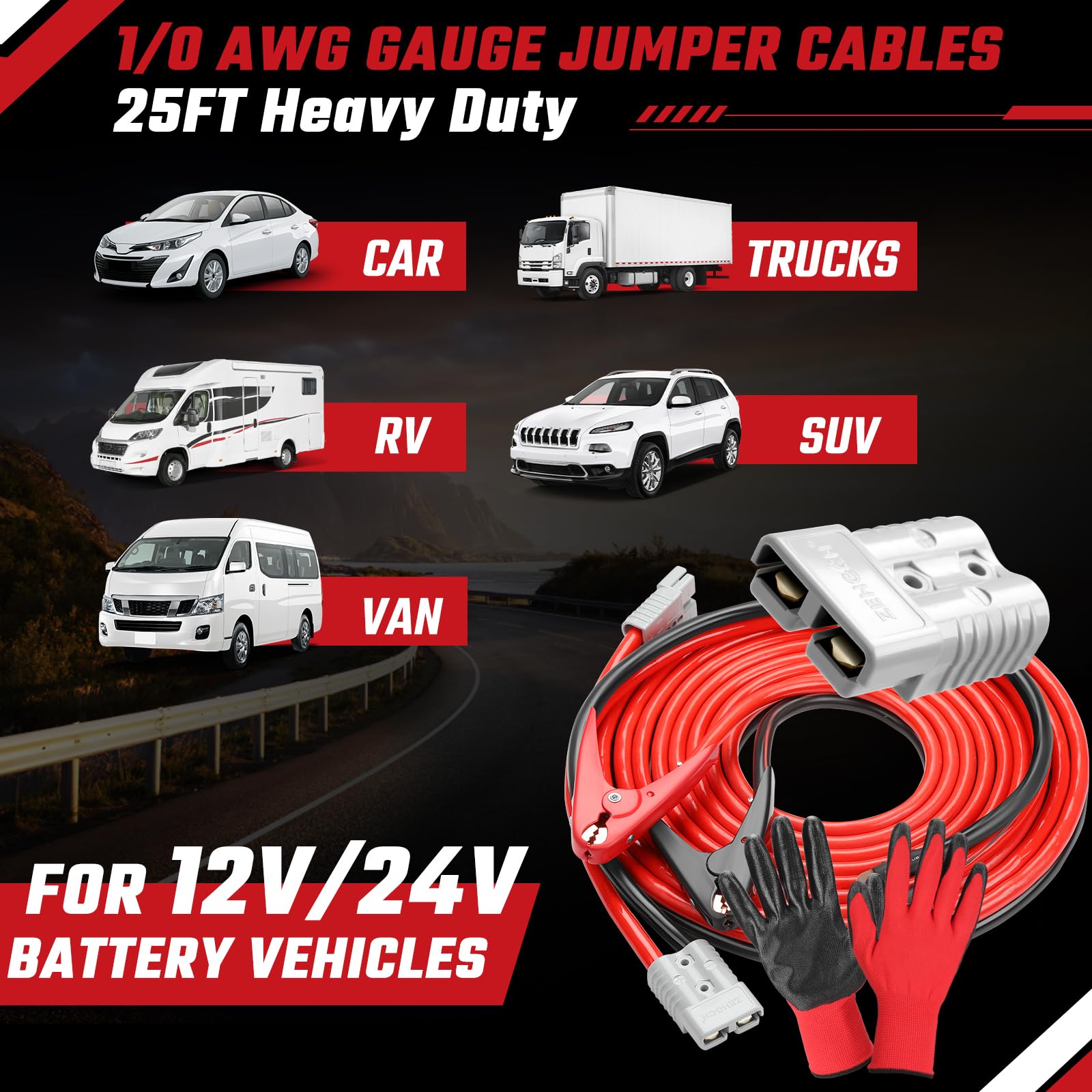 Cavi di avviamento per veicoli pesanti, 6 m, 1500 A, calibro 1/0, kit di cavi di avviamento per auto, SUV, camion, camper fino a 8 litri di benzina