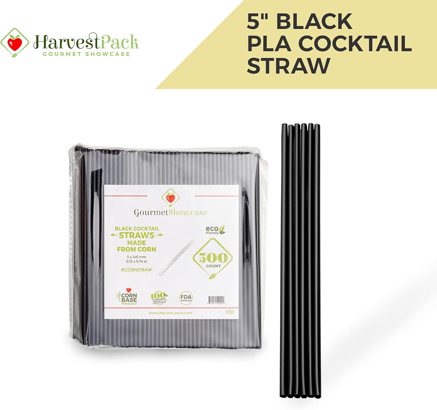 Tech Deals 🔥 [500 COUNT] HARVEST PACK 5 Black PLA Disposable Stirrer Cocktail Straw For Cold Drinks