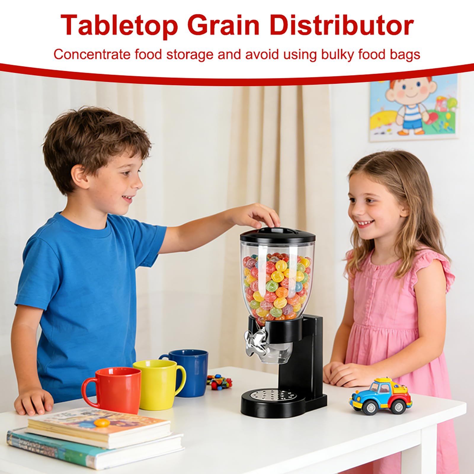 Dispenser Cereali 3.5 L, Contenitore da Cucina con Coperchio, Doppio Contenitore per Cereali, Chicchi di Caffè, Alimenti Secchi, Caramelle, Riso - Nero