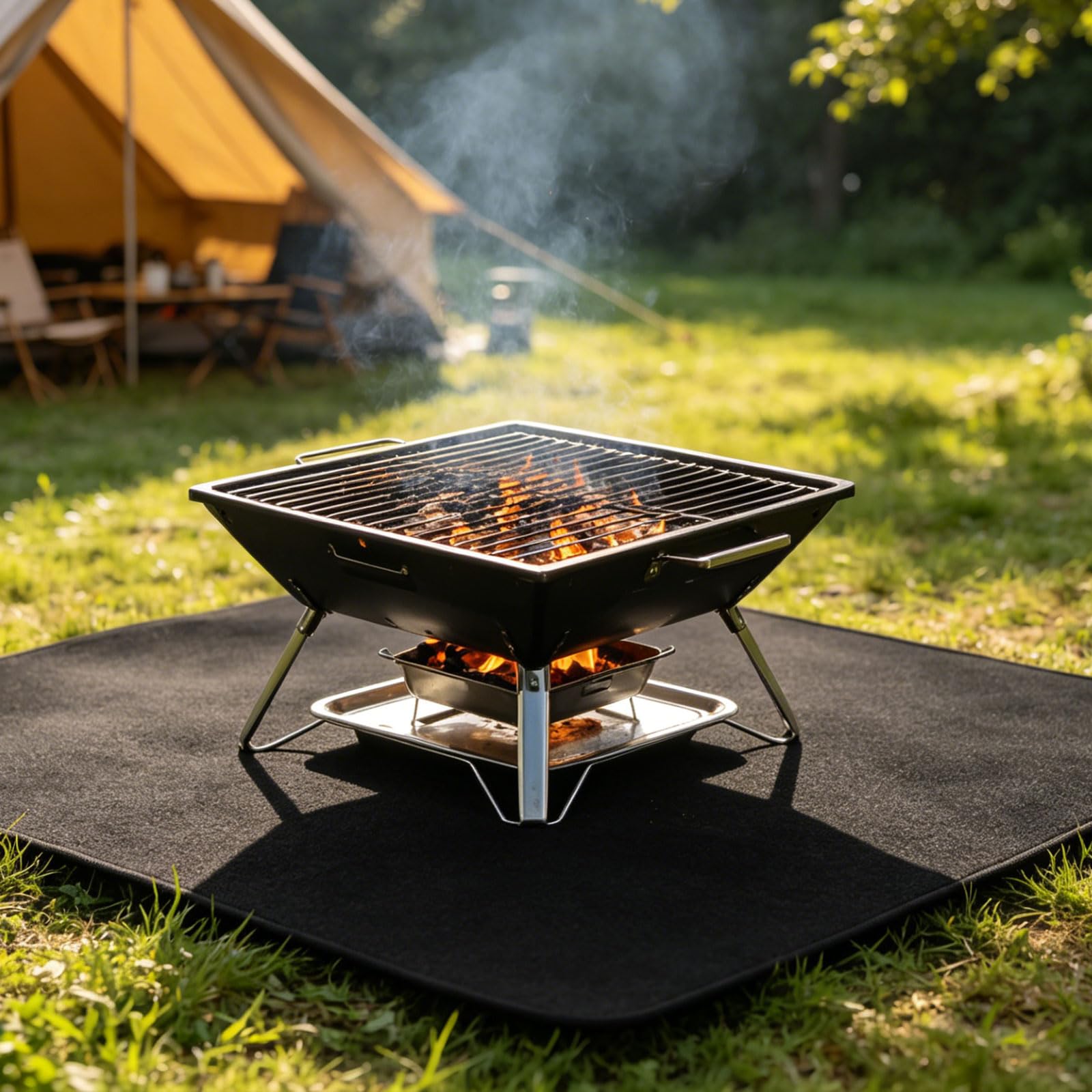 Extra Wide Flame Retardant BBQ Mat per la stufa Top Tessuto in fibra di vetro ad alta temperatura con Carry Bag Camping Pad