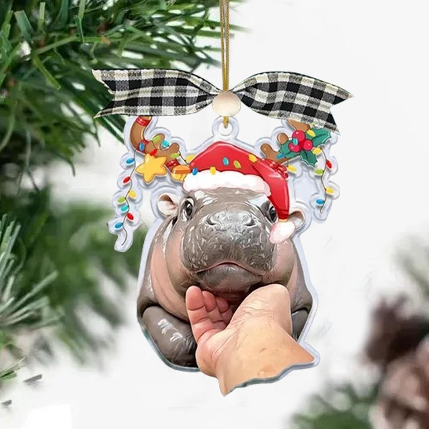 Resin Cute Pendants Ornaments Hippo, Keepsake Creative Miniature for Tree & Home Christmas Decorations
